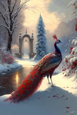 Peacock Wall Art Decor Animals Peacock Snow Scene Painting Printed On Canvas 161