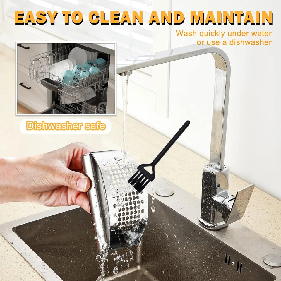 FATUXZ Juego de Prensa de Ajo de Acero Inoxidable de 3 Piezas con Pelador de Silicona Foto 4 de 4