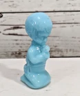 Vintage Fenton Blue Custard Art Glass Praying Boy Figurine 4" Tall