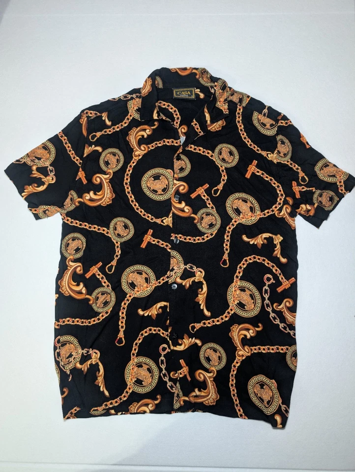 Casa Moda Couture Black and Gold Pattern Men’s Button Up Shirt Size S Versace - Image 2 of 4