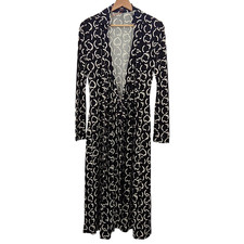 Quince Women 100% Silk Jersey Midi Wrap Dress Circular Contrast Black S