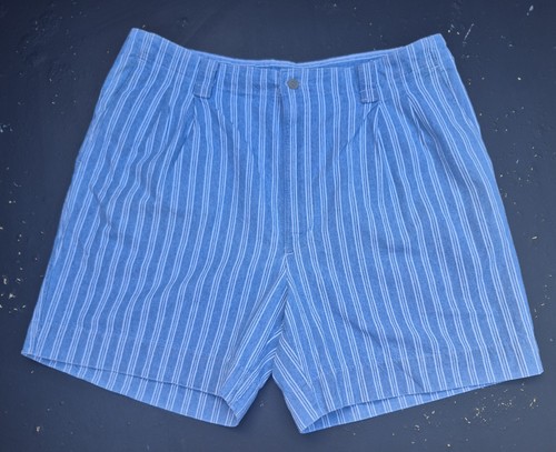 Vintage Dockers Shorts Striped Chino Levis Men's 38 Blue Pleated Denim 90's - Picture 2 of 7