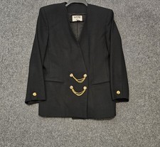Kasper Blazer Women s 12 Black Wool Gold Chain Buttons Vintage Elegant Jacket