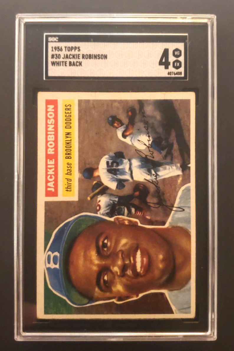 1956 Topps Jackie Robinson #30 White Back SGC 4 Dodgers HOF Bright Colors Clean