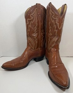Justin Vintage Teju Lizard Tan Boots 9.5D JUSTIN COGNAC TEJU LIZARD ROCKABILLY BOOTS USA RANCH  main image 4