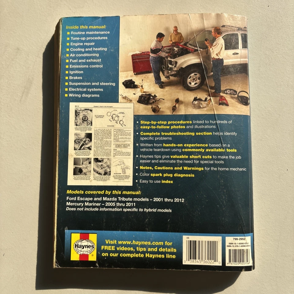 HAYNES Ford Escape Mazda Tribute Mercury Mariner  2001-2012 Repair Manual 36022 - Image 2 of 4