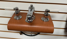 WIDESPREAD BATHROOM SINK FAUCET- CHROME- PORCELAIN HOT AND COLD LEVER HANDLES