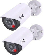 BNT Dummy Fake Security Camera, with One Red LED Light at Night, white 2pack 