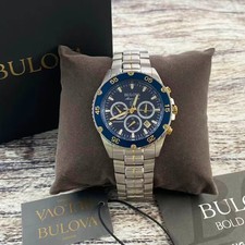 New Bulova Marine Star Men's Quartz Watch 98B400 Blue Dial Stainless Steel