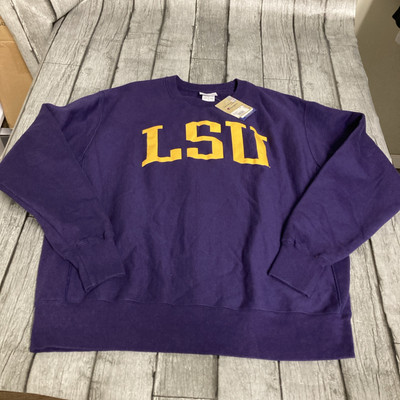 NWT Men’s Champion Reverse Weave LSU Tigers Crewneck Sweatshirt XL Purple 