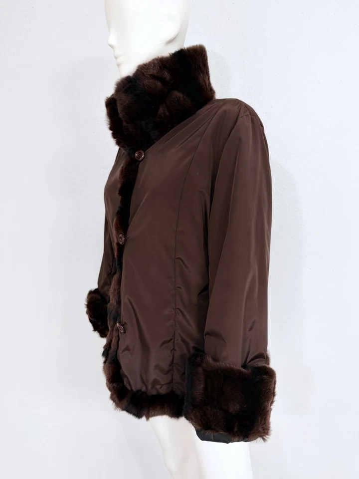 Abrigo Chaqueta Revillon Vintage Chinchilla W Techno Tela Reversible Marrón Negro M Foto 3 de 4