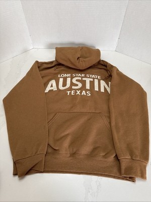 Austin Texas Brown Hoodie Size Adult Small Pullover Sweatshirt Embroidered Logo