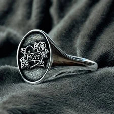 Personalized Mom Signet Ring 925 Sterling Silver Engraved Ring US Duty Free