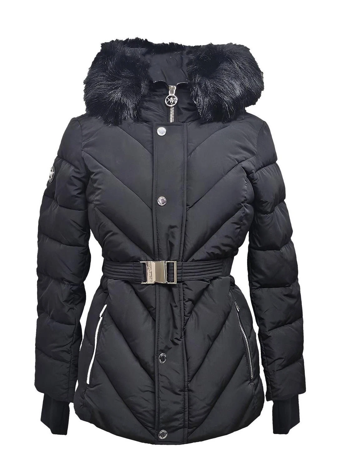Cappotto pelliccia sintetica trapuntato elasticizzato Michael Kors piumino con cintura Chevron Scutab