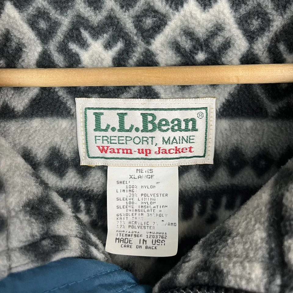 Vintage 90s LL BEAN Mens XL Aztec Fleece Lined Warm Up Jacket Bomber Western  - Image 4 of 4