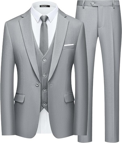 Men's Large Light Grey Linen 3 Piece Suit 1 Button Jacket Vest and Pants 42R 36W
