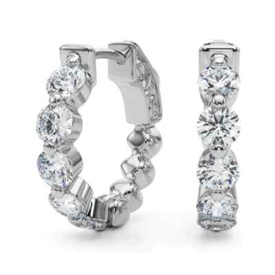 1.00CT Lab-Created Diamond Huggie Hoop Earrings 14K Gold Round Brilliant Inside