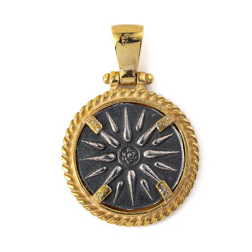 Byzantinischer Anhänger mit Vergina Stern - Sterlingsilber vergoldet, griechischer Schmuck - Bild 3 von 4