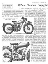 1951 TANDON 'Superglid Supreme' 197cc Motor Cycle Magazine Report Cutting