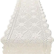 14x36 inch Cotton Crochet Lace Rectangular Table Runner Handmade 14"x36" Beige
