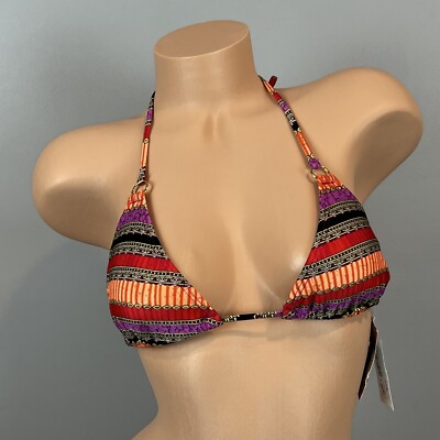 Luli Fama Bikini Top Womens Size Small Pura Fiesta Triangle Halter Colorful NWT