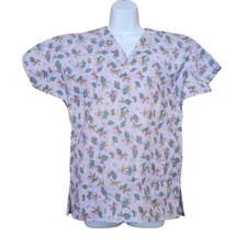 Fundamentals by White Swan Womens Scrub Top Size XS Purple Dragonfly Pattern