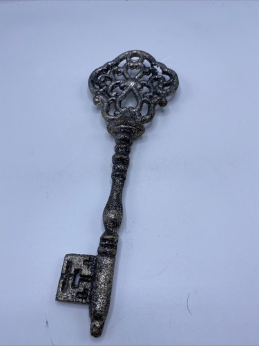 Gusseisen viktorianisch Skelett Kirche Schlüssel rustikal Wohnkultur 11 3/4" beschichtet Silber