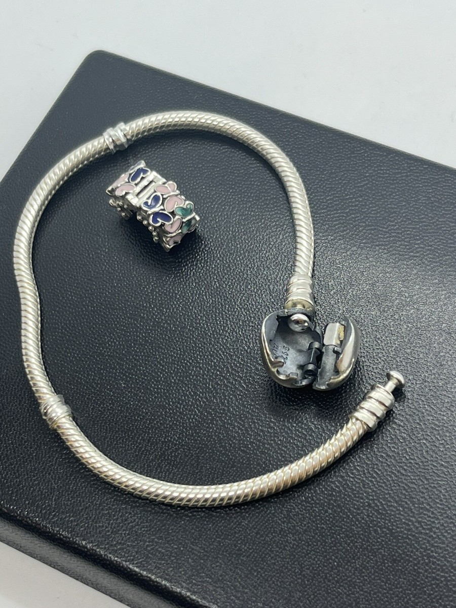 Pandora Moments Heart Clasp Snake Chain Bracelet w butterfly