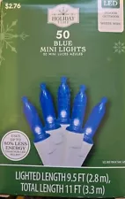 50 Ct Indoor /outdoor Mini Lights blue w/ white wire 9.5ft lighted length Xmas