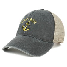 Oversize XXL Captain Anchor Logo Embroidered Washed Trucker Mesh Cap - FREE SHIP