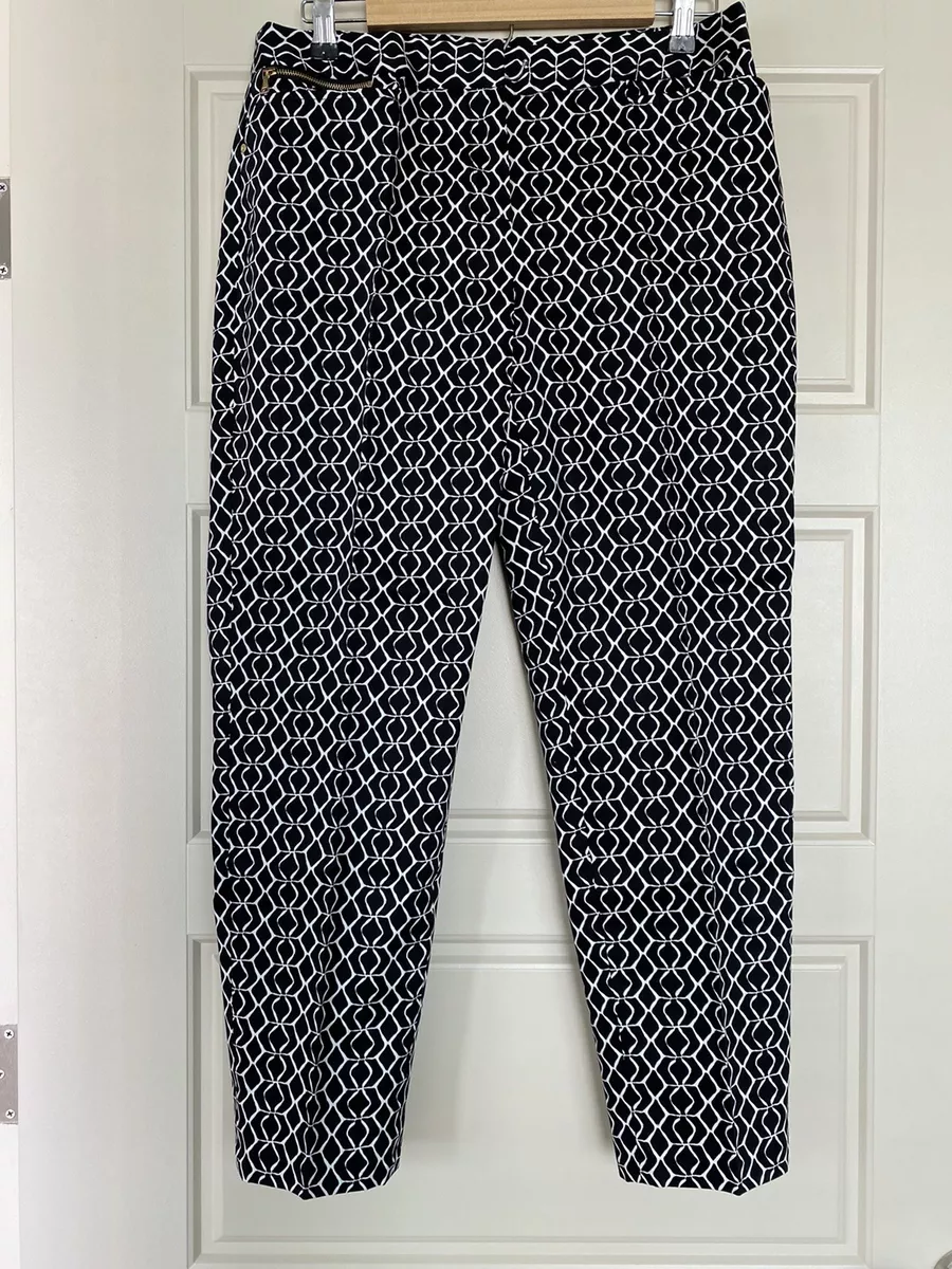 Jones New York Signature Womens Stretch Pants Size 6 Black White Geometric  .