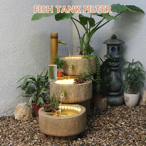 Set of 2 Aquariumdekoration Aus Bambus Brunnen Solar- Teich - Bild 10 von 12