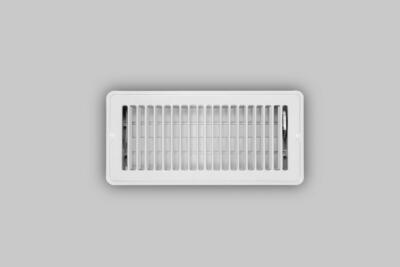 White Steel Floor Register Vent Diffuser, Close Damper, Fits 4''x10'' Duct Opening