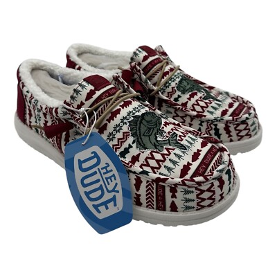 Hey Dude Wally Merry Fishmas Sweater Loafers Men\'s 9 Red Green Christmas Slip On Hey Dude Wally Merry Fishmas Sweater Loafers Mens 9 Red  main image 2