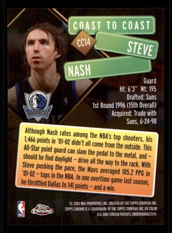 2002-03 Topps Chrome Coast to Coast #CC14 Steve Nash - Image 2 of 2