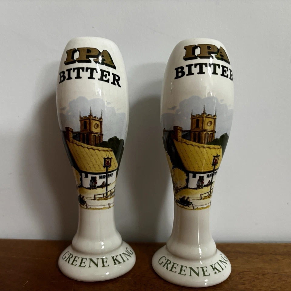 2 x Greene King IPA Bitter Ceramic Beer Pump Handle Vintage New Rare Home Pub - Image 2 of 4