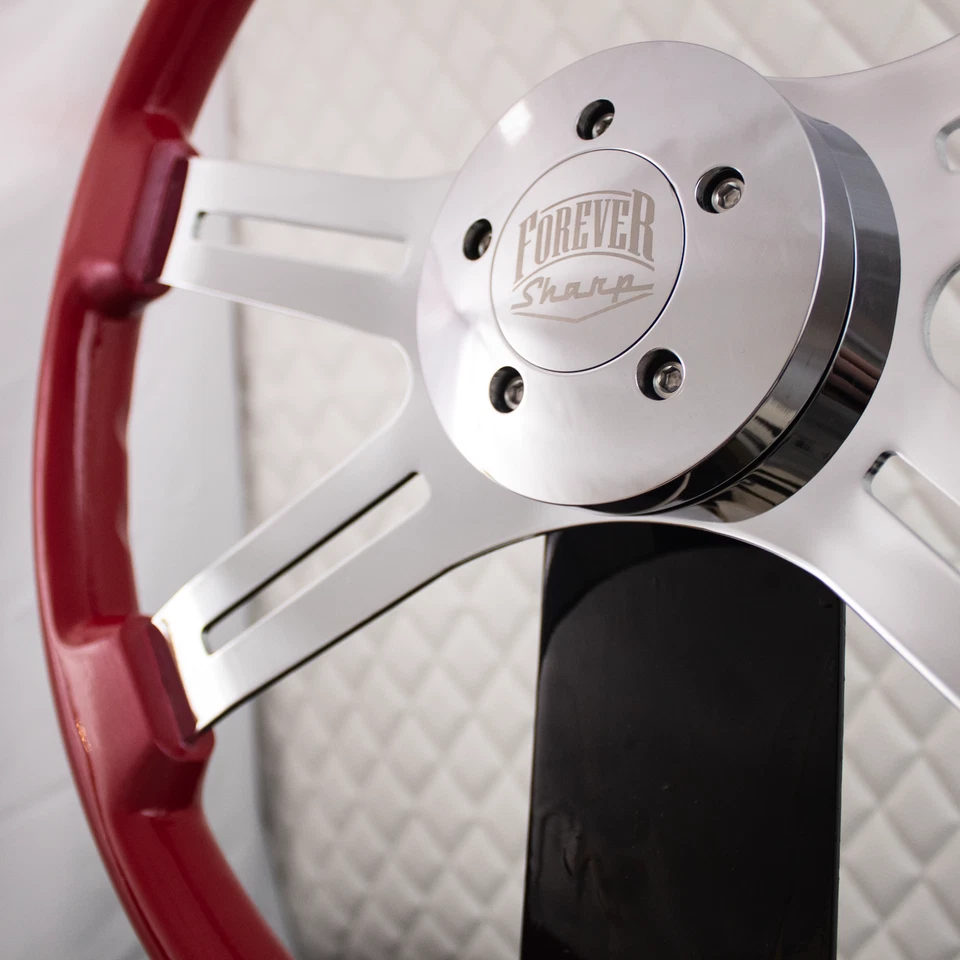 (T01) 18 英寸镀铬双经典方向盘 Big Rig 红色 86-06 Freightliner — 第 4/4 张图片