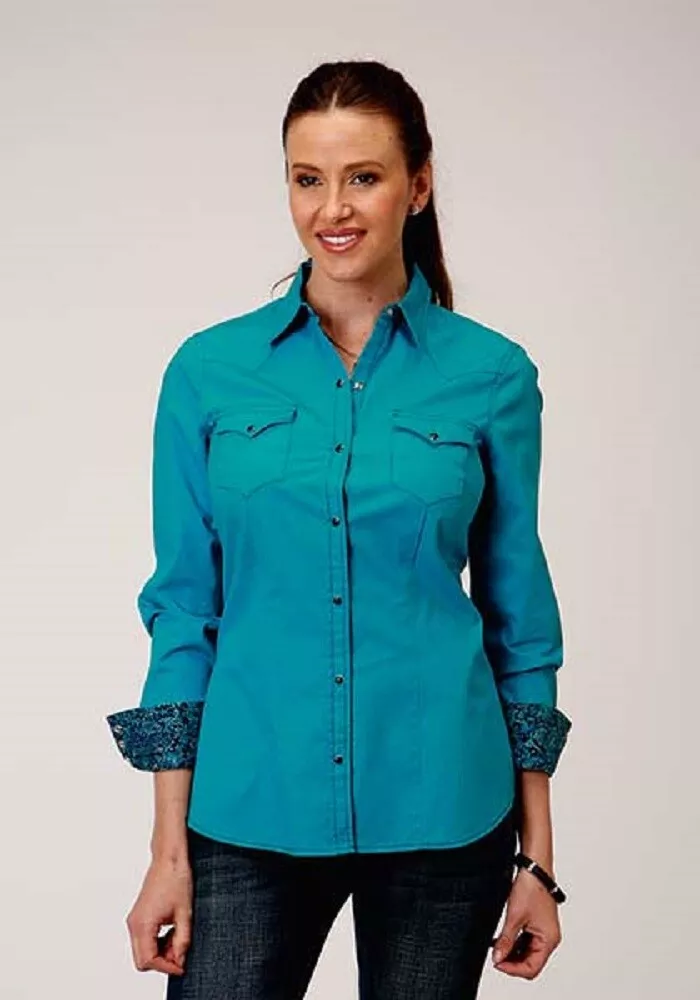 Roper Women s DEEP TEAL POPLIN WESTERN STYLE SHIRT Size XS S M L XL 1X 2X 3X