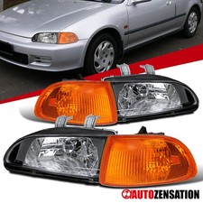 Fit 1992-1995 Honda Civic 23dr Black Headlightsamber Corner Signal Lamps 92-95