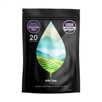 PiPi Tea Organic Oolong Tea Bags Whole Leaf 20 Bags (4g Each)   Cortisol & Calm