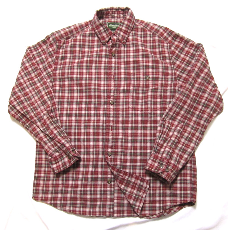 Vtg Y2K 90s Eddie Bauer Flannel Shirt Sz S Red Plaid 100% Cotton Check "Issue"