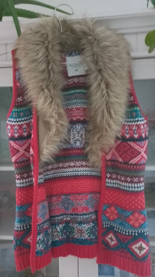 H&M L.O.G.G. Strickweste XS mit Fellbesatz, Baumwollmischung - Bild 2 von 4