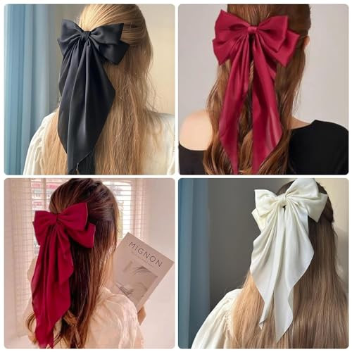 Large Ribbon Hair Bows for Women - Coquette Bow Hair Clips with