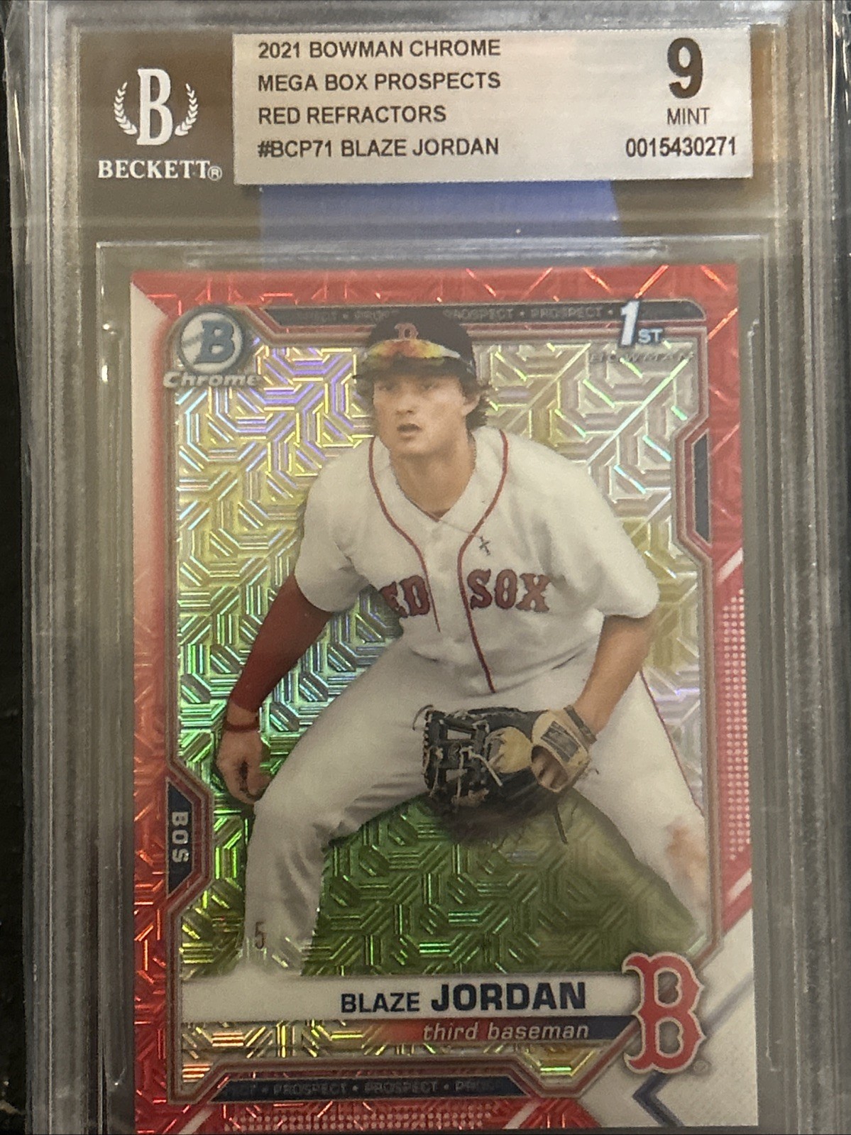 2021 Bowman Chrome, Blaze Jordan (RC) 1st Card# BCP-71 RED REFRACTOR 5/5