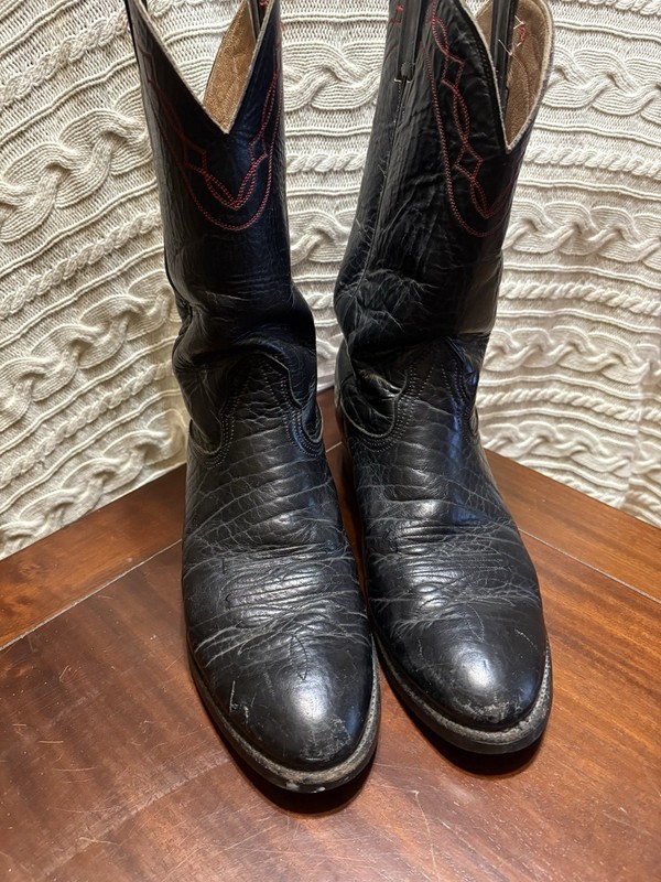 Vintage Nocona Black Leather Western Cowboy Boots Pull-On - Men's US 9.5D
