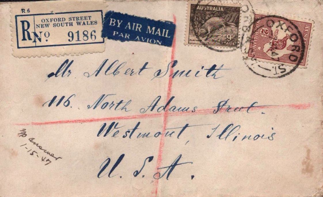 1947 Australia NSW Oxford Street Registered Cover to USA