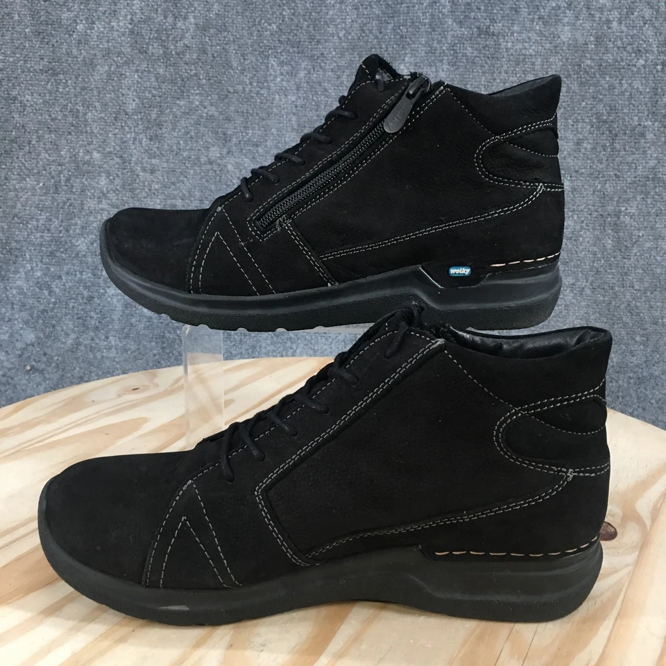 Wolky ботинки женщин 41 почему повседневный шнурует вверх молнии ботинок черный нубук кожа - Изображение 2 из 4