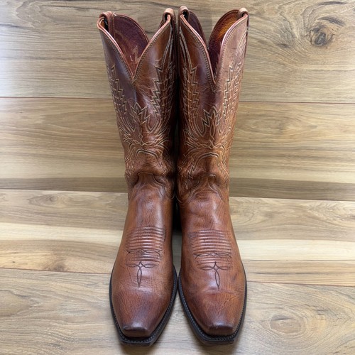 Lucchese Mens 11 D Brown Leather Cowboy Pull On Boots USA Made - Picture 4 of 12