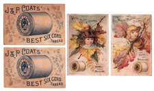 2 Victorian Trade Cards: J&P COATS THREAD • Pretty Girls & Fall Leaves