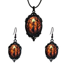 Halloween Gothic Necklace Earrings Set for Women Witch